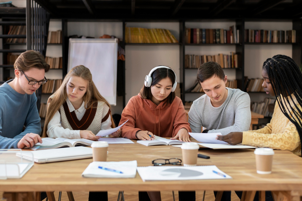 勉強する５人